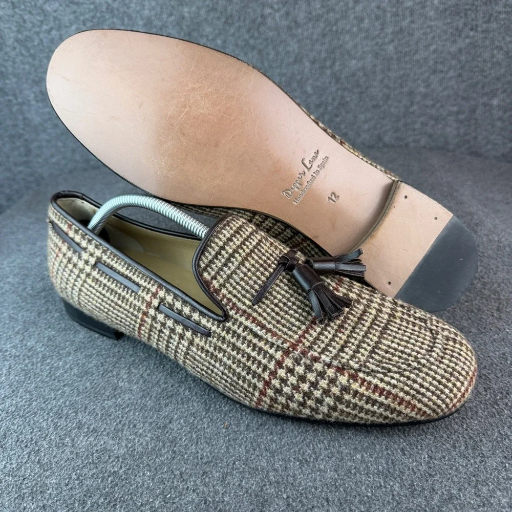 Rare Dapper Lane Mens 12 Custom Tweed Tassel Loafers Handcrafted Spain